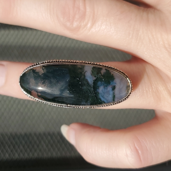 New Huge Moss Agate 925 Silver Statement Ring. - Picture 11 of 16